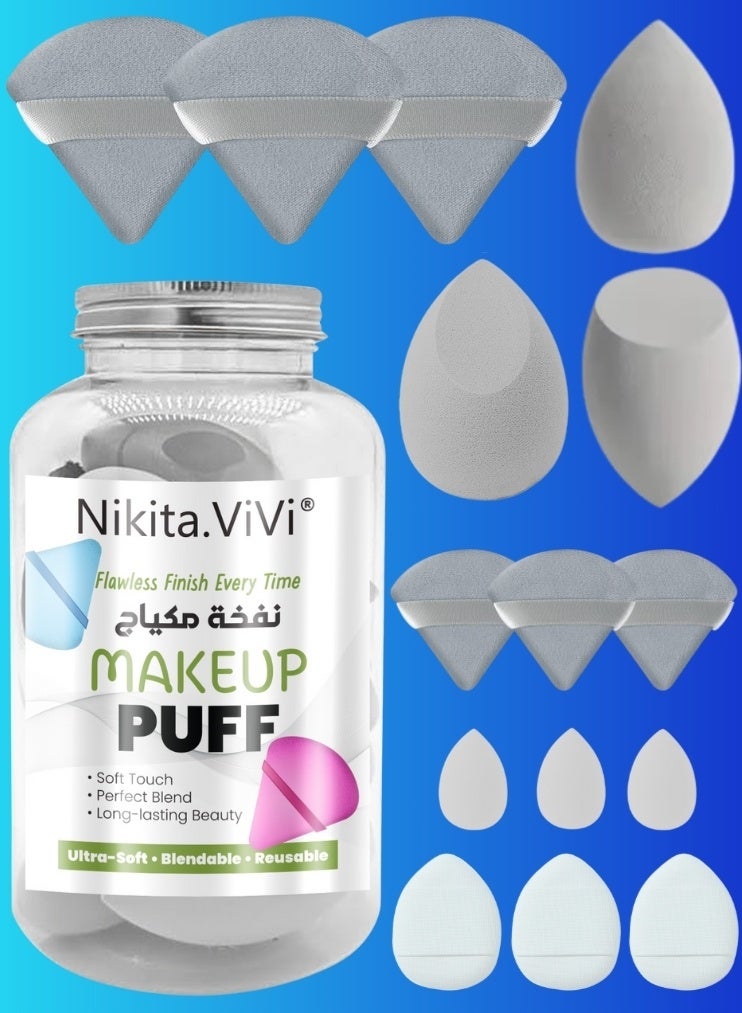 15Pcs Makeup Sponge Set Multicolor Beauty Blender Sponge for Foundation Blending with 6Pcs Triangle Powder Puff, 3Pcs Mini Makeup Sponges & 3Pcs Foundation Mini Make Up Sponge Puffs
